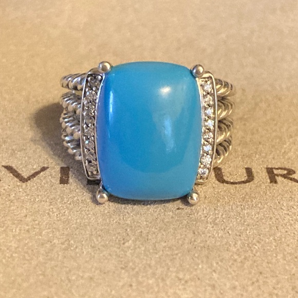 David Yurman 16x12mm Turquoise Diamonds Ring Sz 7.5 - Picture 1 of 8